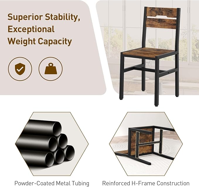 Dining Chairs Set of 2, Rustic Wooden Kitchen Chairs with Backrests and Metal...