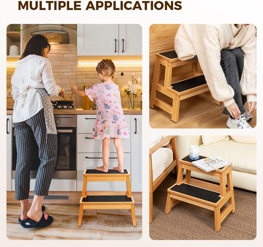 StrongTek Wood 2 Step Stool for Adults, 17.5 in, 500 lb, Non-Slip | Wide Non-...