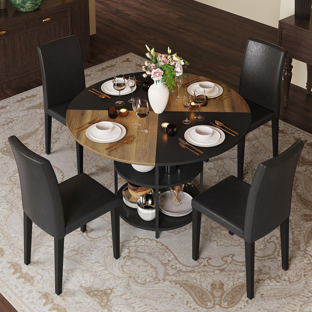 47 Inch Round Dining Table Set for 4,Kitchen Table and Chairs for 4 with Stor...