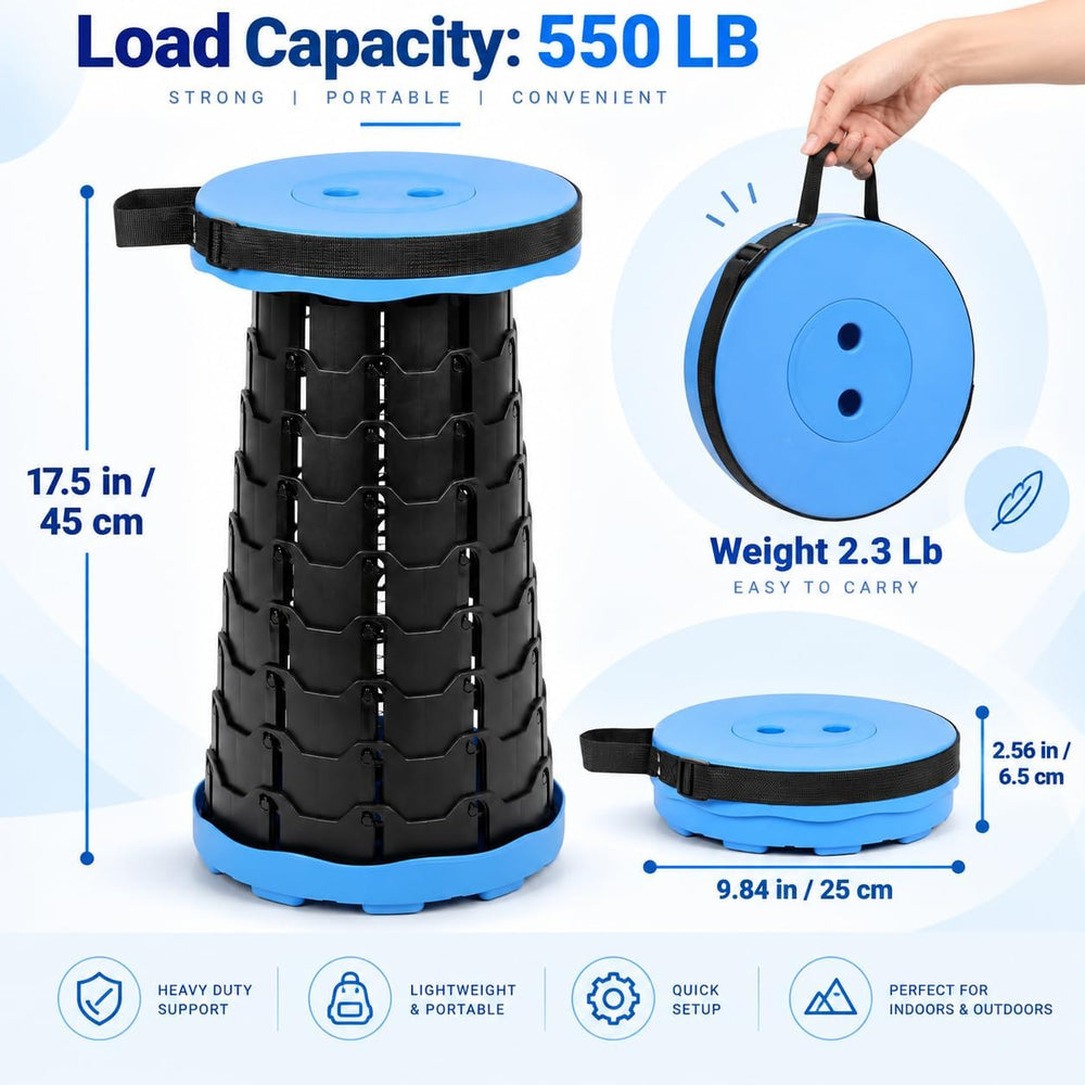Foldable Telescoping Portable Stool, 2-Pack, Adjustable Height (Blue)
