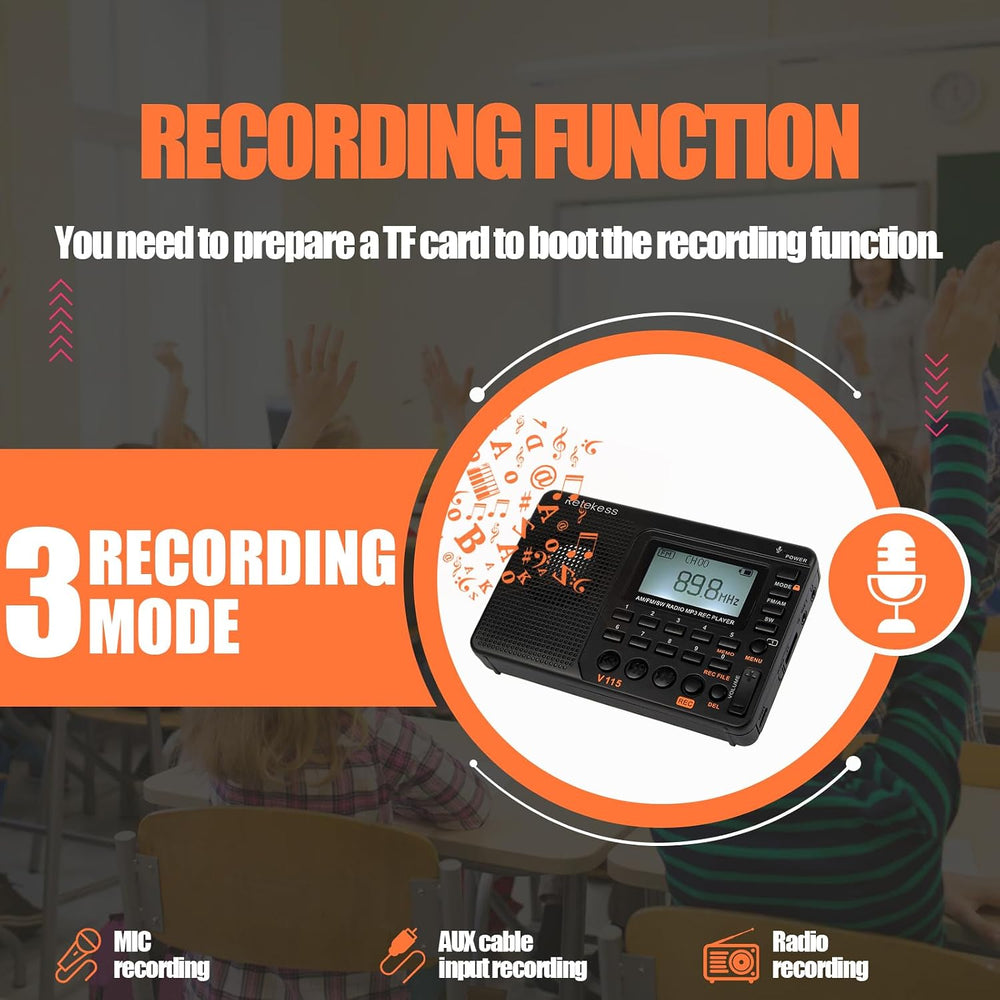 Retekess V115 Shortwave Radio, Digital Radio AM FM