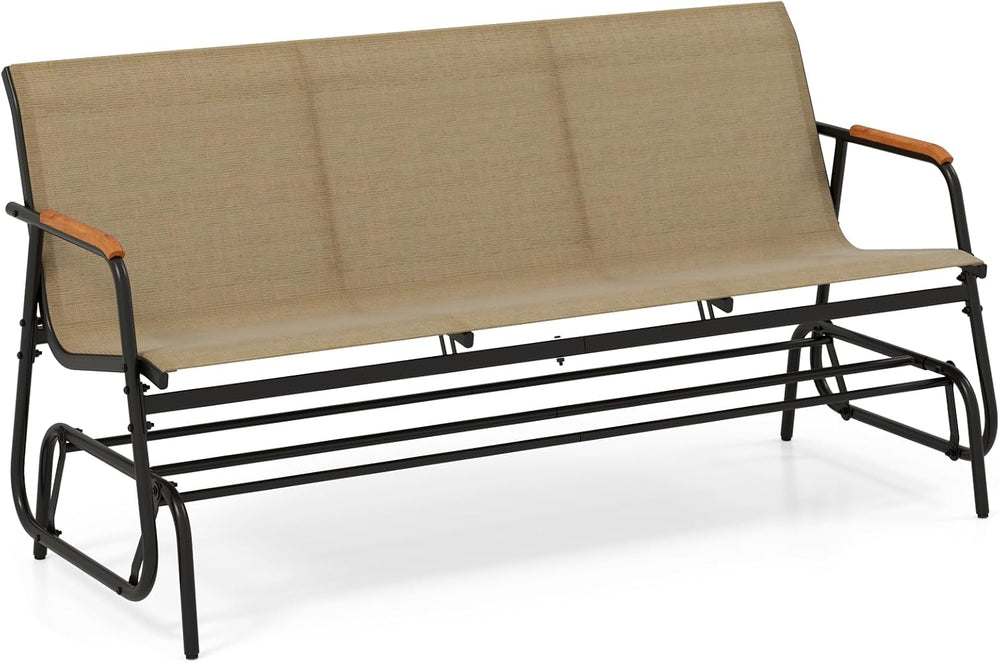 Giantex Patio Glider, 3-Person Swing Gliding Loveseat with Curved Teak Armres...