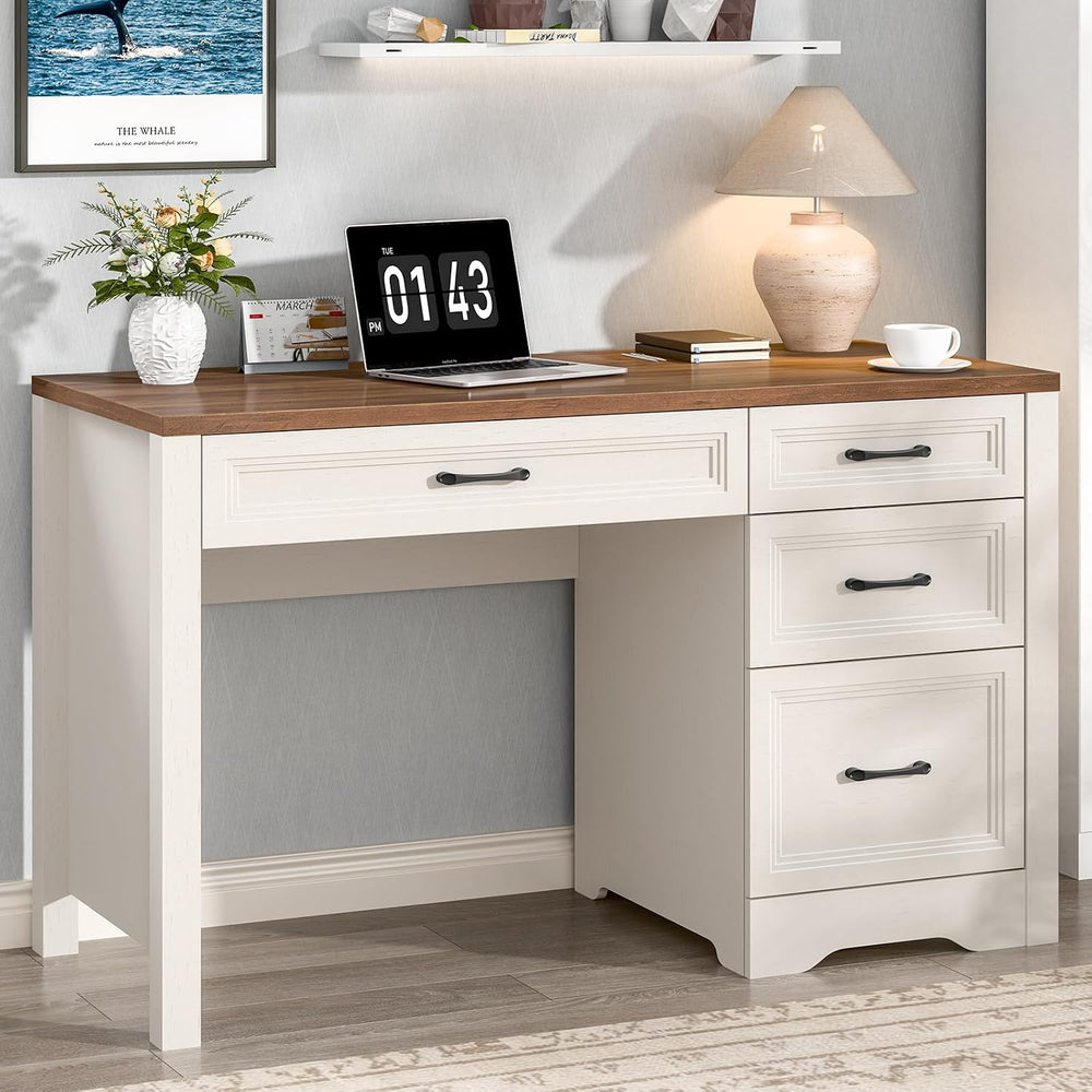 Vabches Farmhouse Executive Desk with Storage and Ample File Drawer, Rustic L...