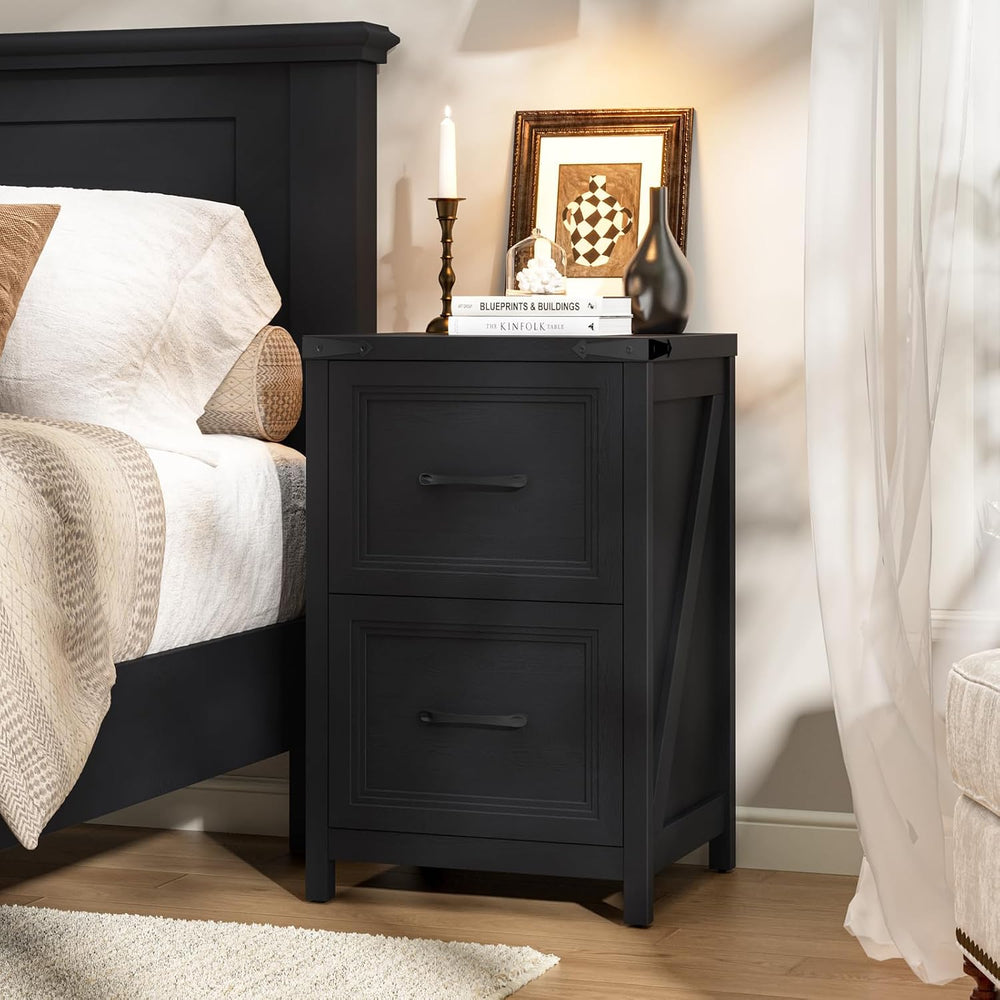 Vabches 2 Drawer Vertical File Cabinet, Wood Farmhouse Cabinet, Black | Filin...