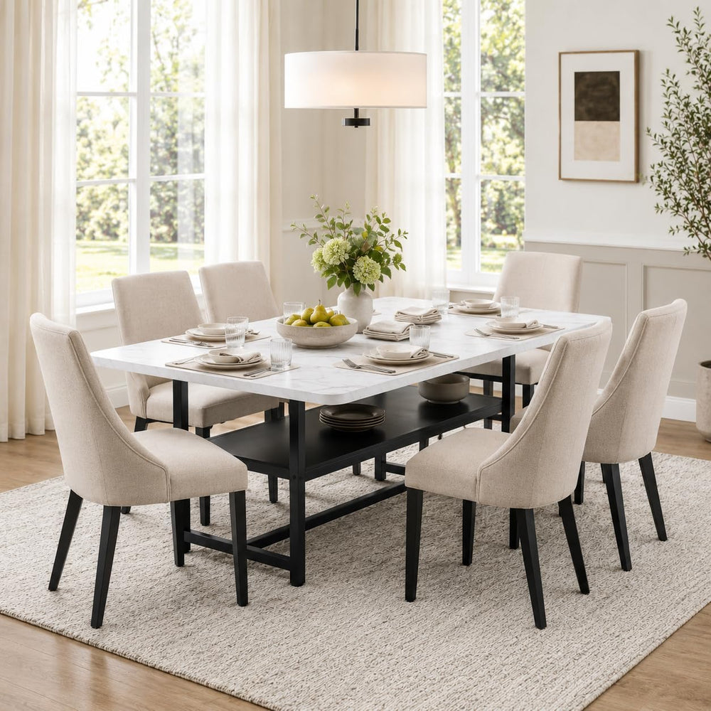 Dining Table for 6, 71" Rectangle Kitchen Table with Storage Shelf, Dinn...