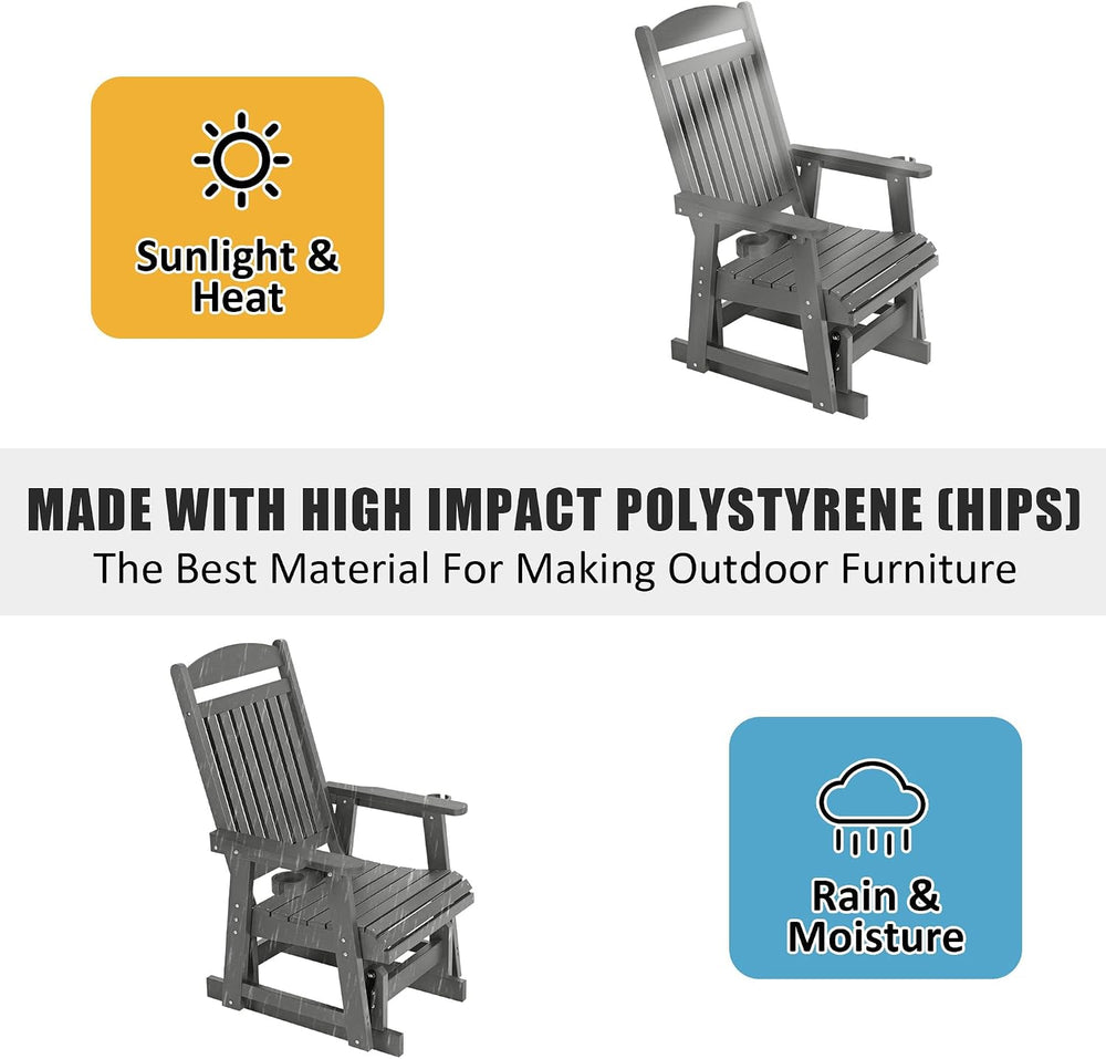 Poly Lumber Patio Glider for One Person, with Cup Holders, High Backrest and ...