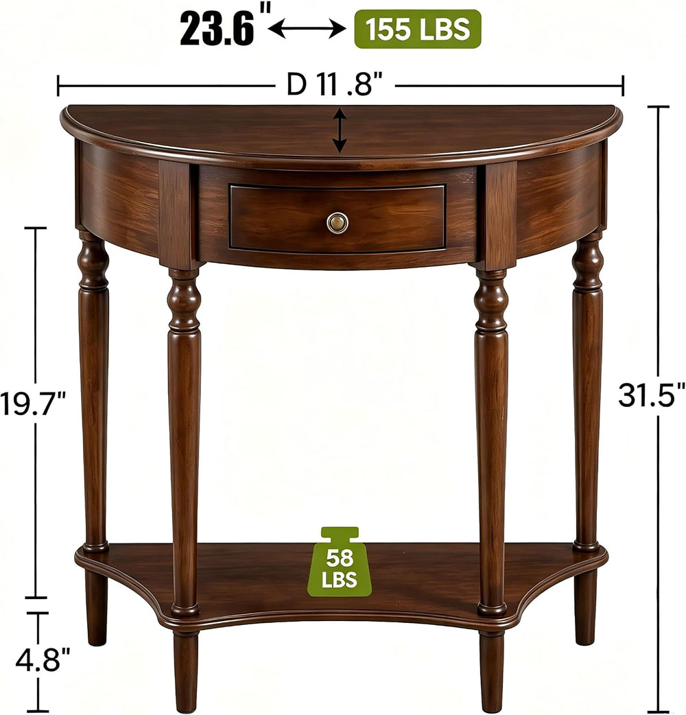 Half Moon Table, Table Solid Wood with Drawer Half-Moon Porch Side Elegant Vi...