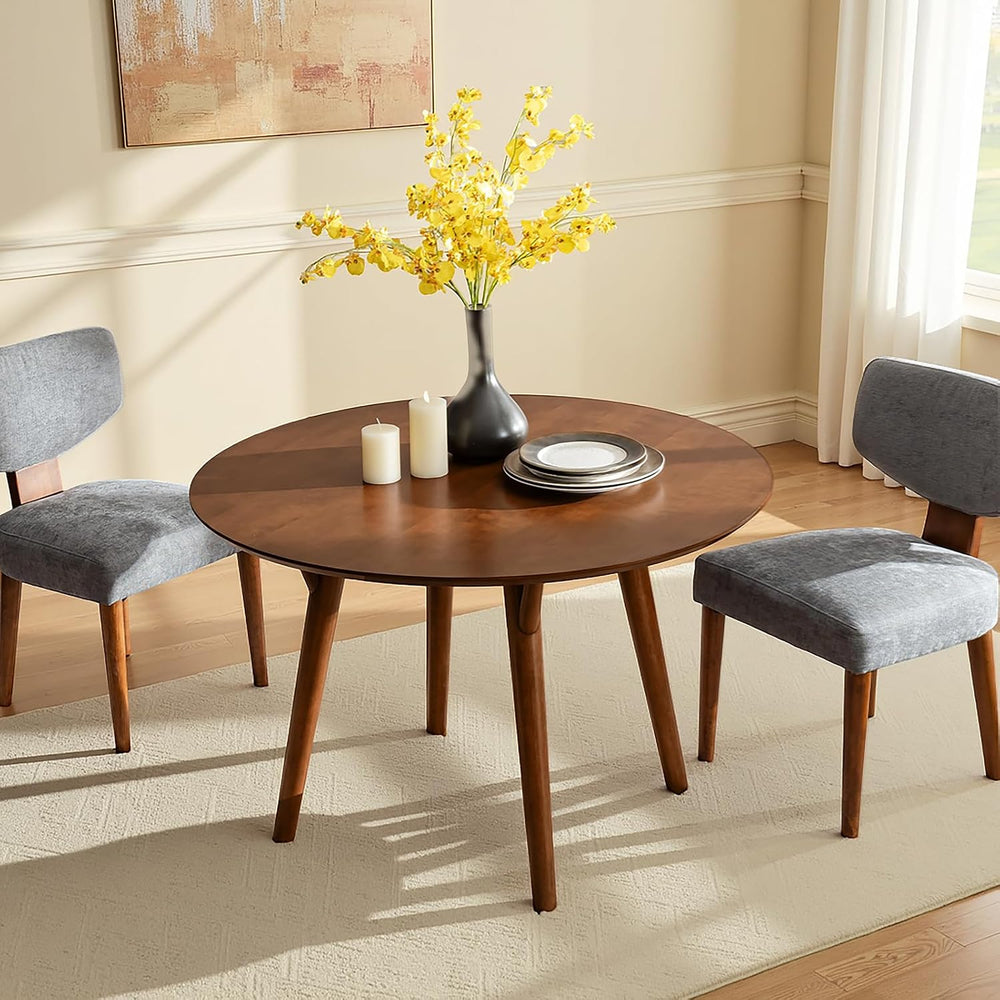 HULALA HOME Round Dining Table for 4, 45” Solid Wood Kitchen Table, Small Din...