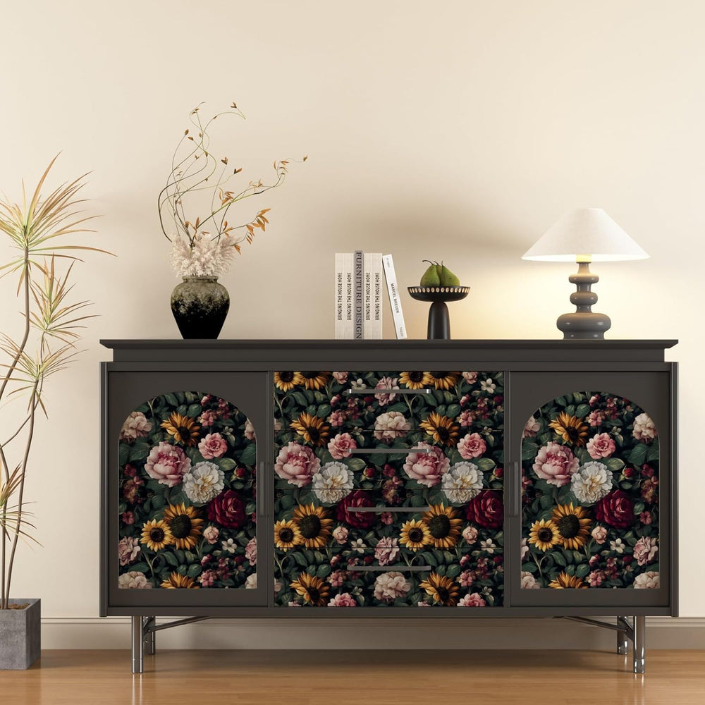 Dark Green Oil Garden Floral Peel and Stick Wallpaper 17.5" x 393"