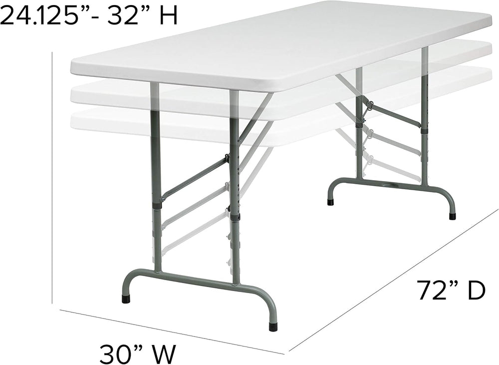 Flash Furniture 6-Foot Adjustable Plastic Folding Table, White | Bi-Fold, Car...