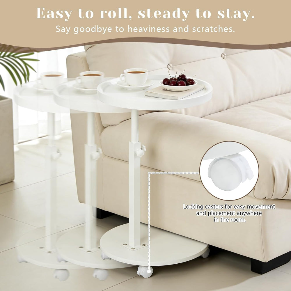 YYW C Shaped End Table Adjustable Height, 360°Swivel TV Tray Table for Small ...