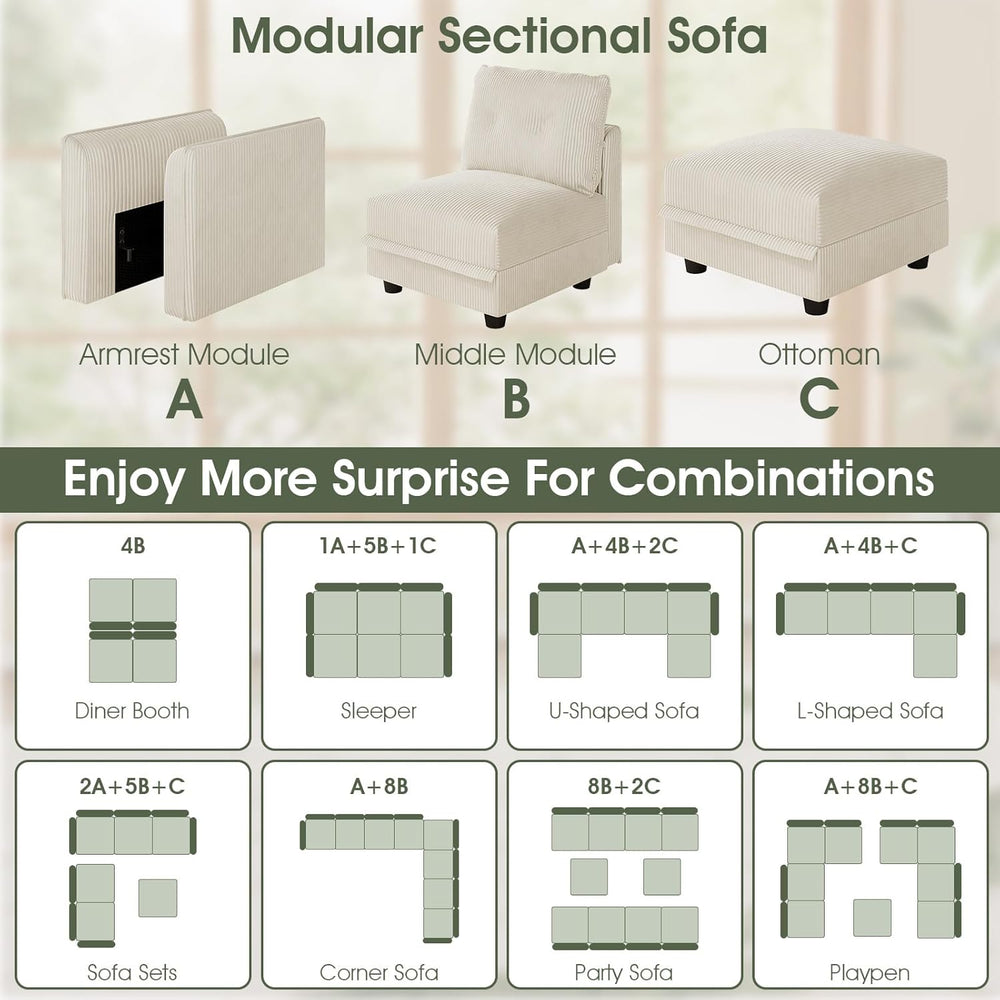 LLappuil Sectional Sofa Modular Cloud Couch with 5 Storage Seats & 3 Thro...