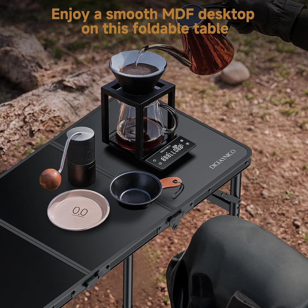 Folding Camping Table, 34.2"x15.7" 3 Adjustable Height Max 27.5&quo...