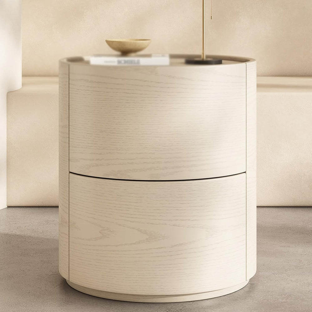 Wooden Nightstand Modern End Table,Round Side Tables with 2 Drawers Bedside C...