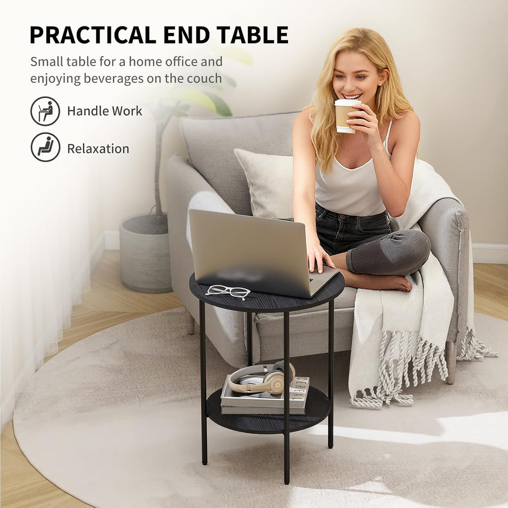 Side Table,Round End Table with 2 Storage Shelves| Compact Side Tables for Li...