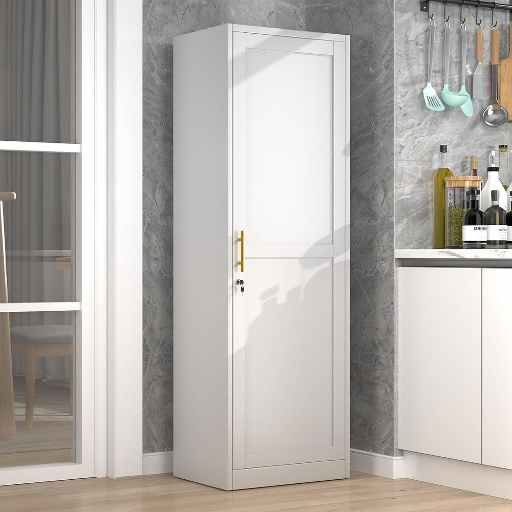 Metal Narrow Pantry Cabinet with Doors and Shleves, 67" H Tall Locker Ca...
