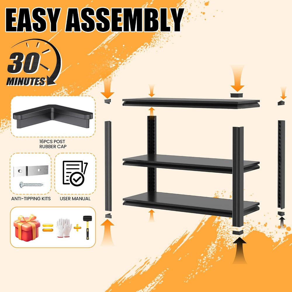Heavy Duty Garage Shelving 3 Tier, 31.5" H × 34" W × 18" D