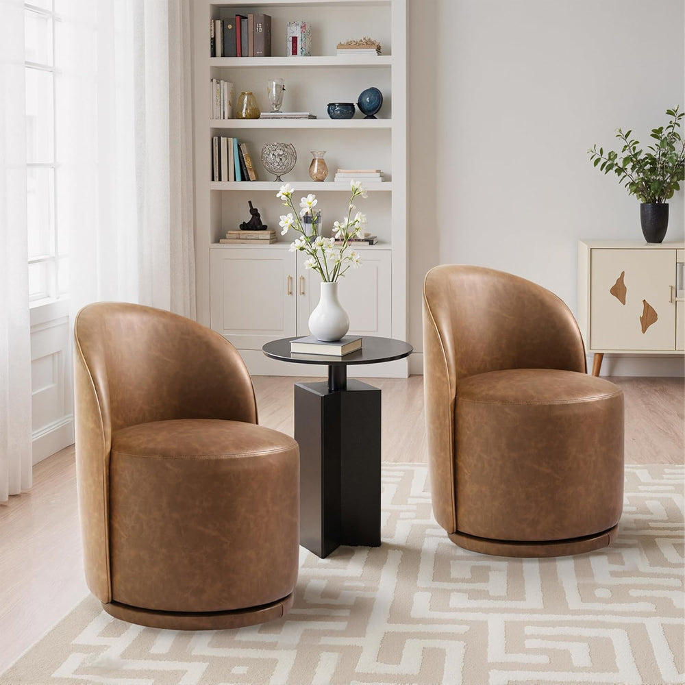 Swivel Barrel Dining Chairs, Faux Leather Upholstered Round Dining Chairs, 36...