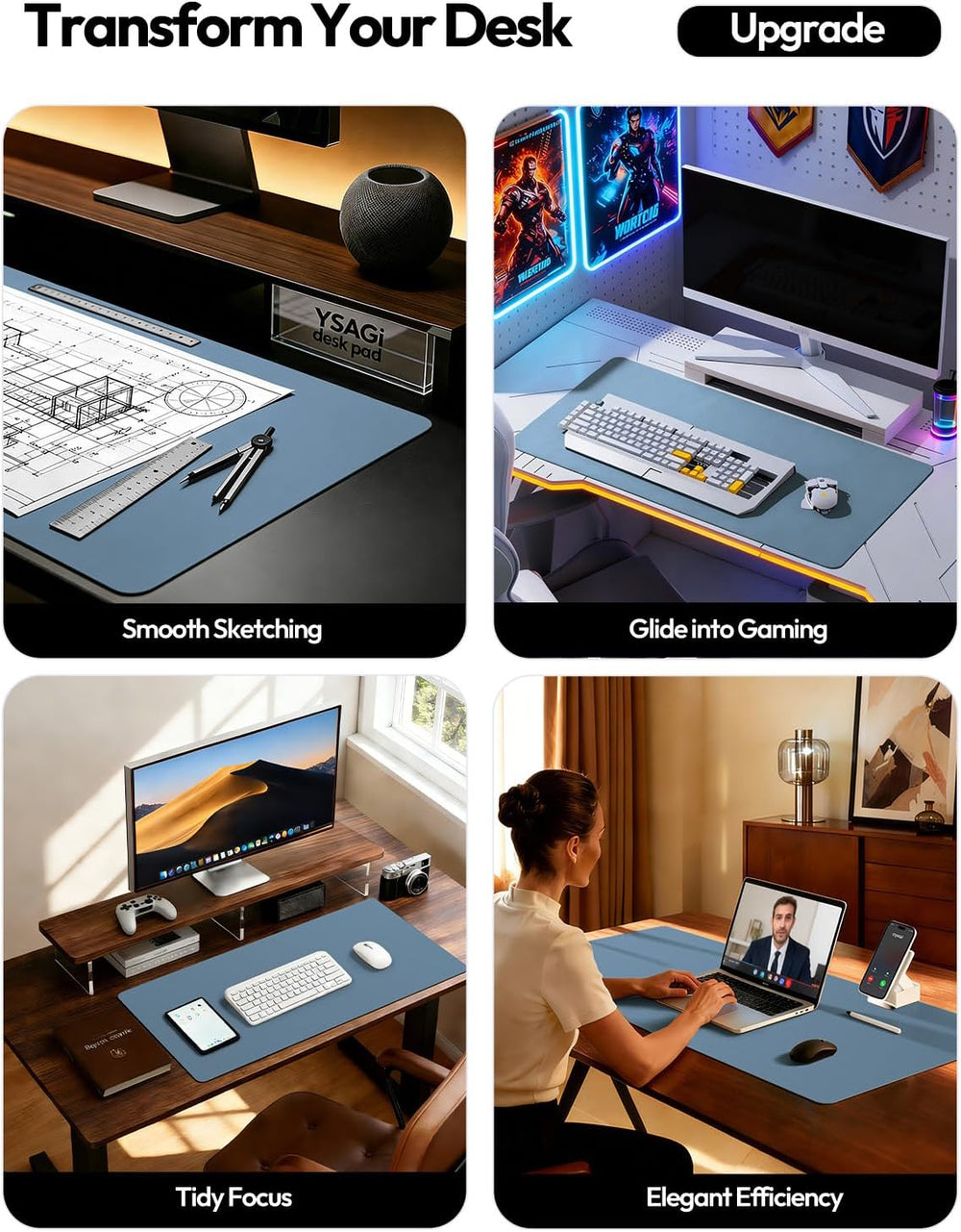 YSAGi Leather Desk Pad Protector, Office Desk Mat, Large Mouse Pad, Non-Slip ...
