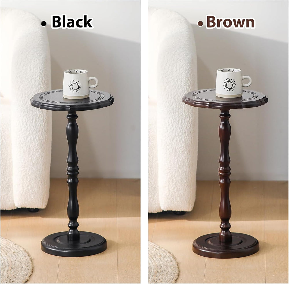 100% Solid Wood Round Side Table, Small Drink Table for Small Spaces, Modern ...