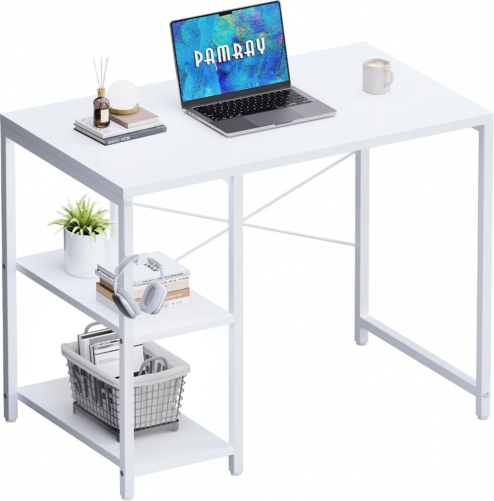 Pamray 32 Inch Small Computer Desk with Shelves for Bedroom Small Spaces