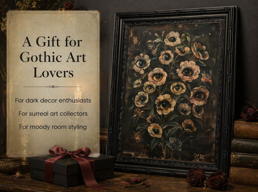 EIDHFBFJ Vintage Dark Botanical Eyeball Floral Gothic Framed Wall Art