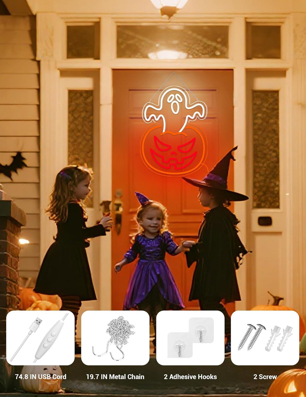 Ghost Pumpkin Halloween Window Lights Neon Signs for Indoor Wall Decor, Hallo...