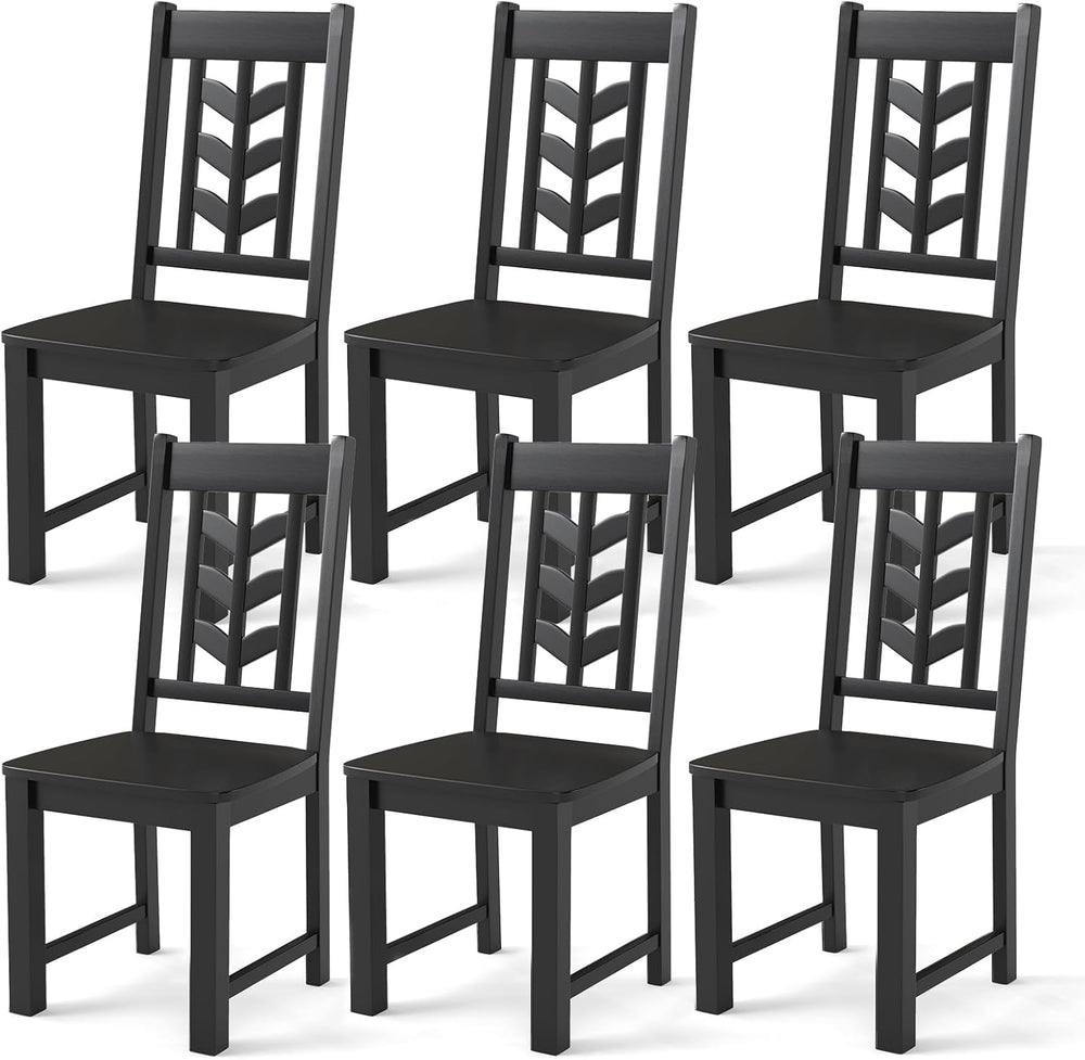 NAFORT Wood Dining Chairs Set of 6, Black Kitchen Chairs, Solid Rubber Wood C...