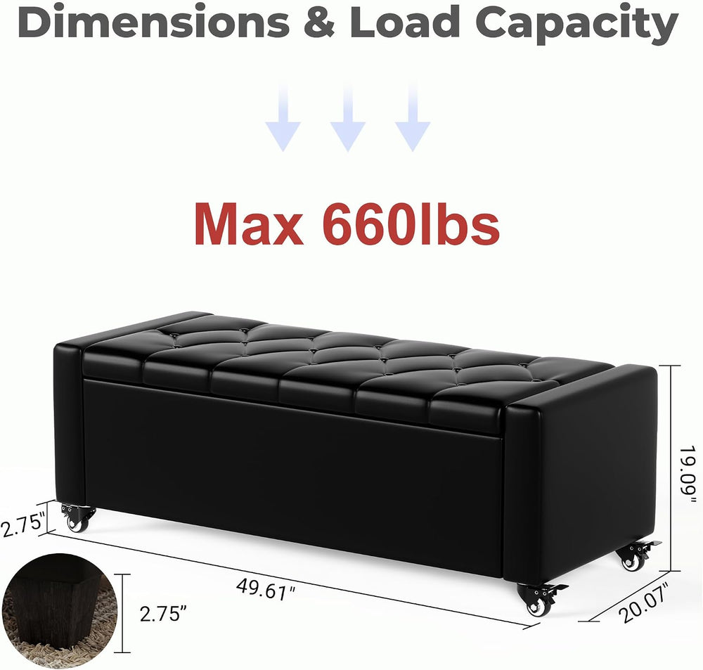 50” Ottoman Bench with Storage, Upholstered Faux Leather End of Bench for Bed...