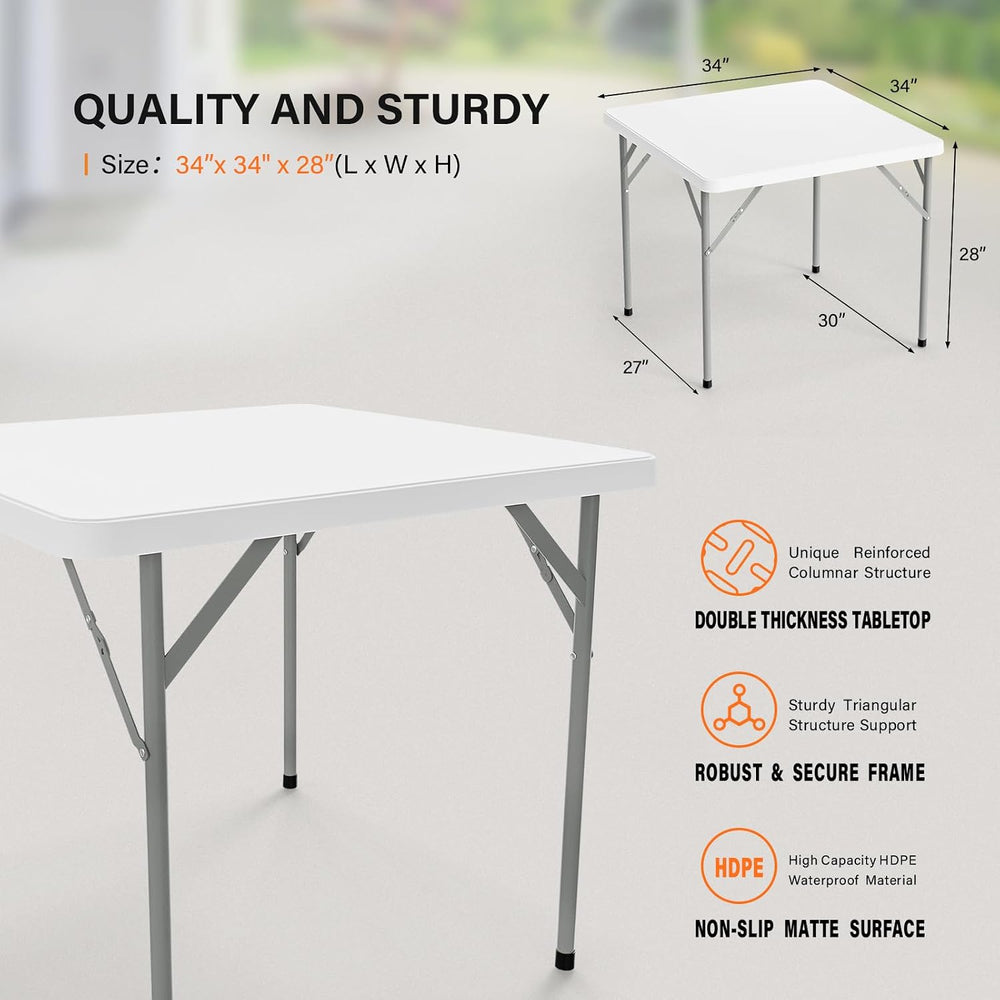 VINGLI White Card Square Table, 34 inch Foldable Legs Full Table Top, Easy to...