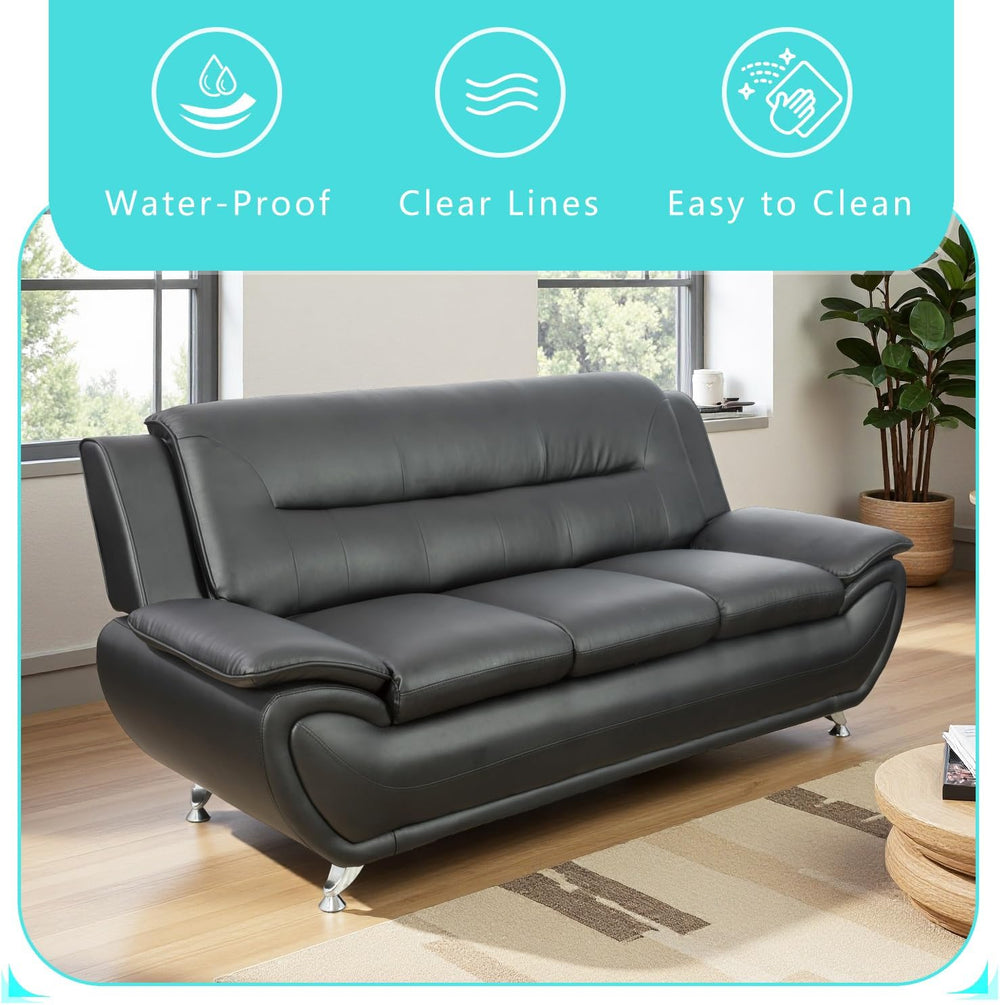 3 Piece Living Room Furniture Set, Contemporary Sectional Sofa Couches, Black...