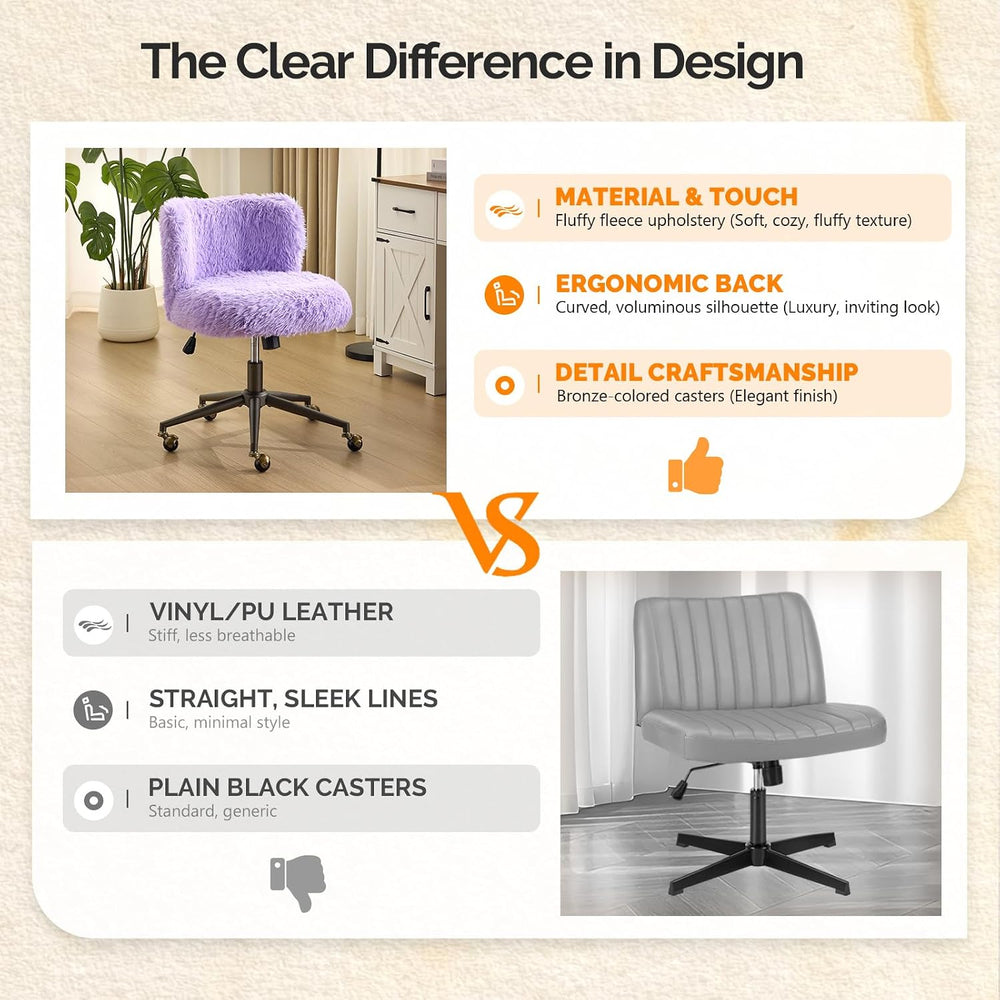VINGLI Plush Upholstery Vanity Desk Chair with Curved Back & 90-102° Tilt...