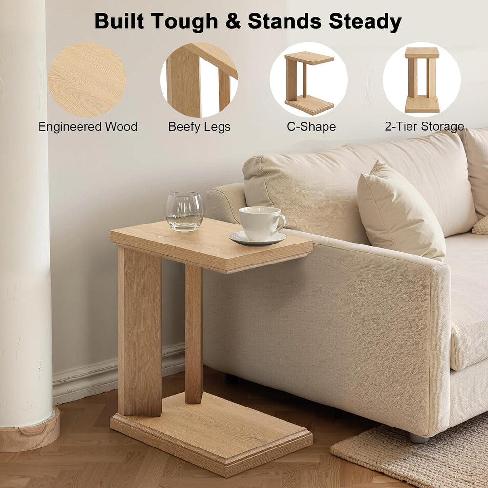 C Shaped End Table for Couch, 23.2'' High Small Side Table 2-Tier C S...