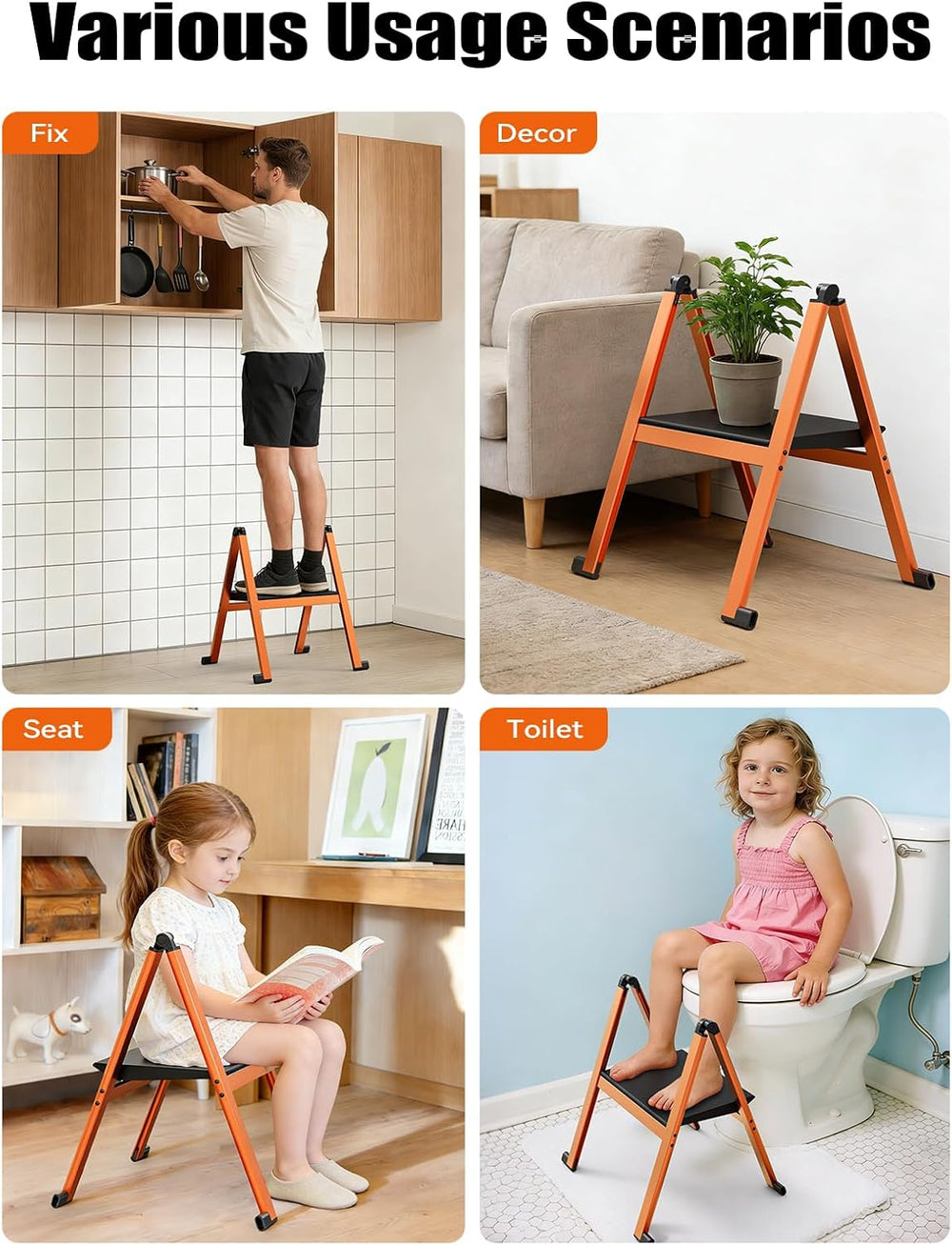 Folding Step Stool,Aluminum Ultra Thin Stool,400 Lbs Capacity Heavy Duty with...