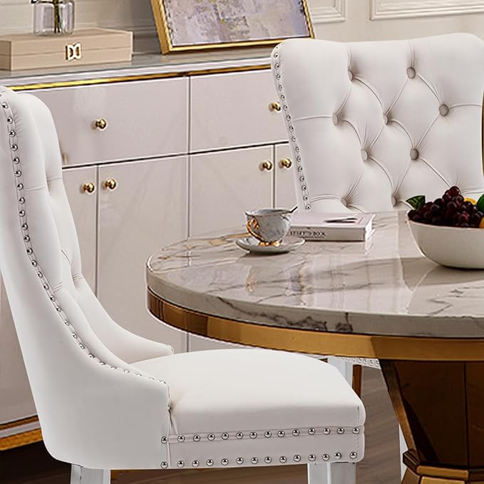 Velvet Upholstered Dining Chairs Set of 2, Modern Style Kitchen Side Chairs w...
