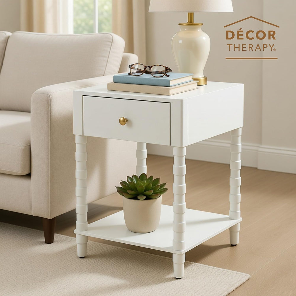 Decor Therapy Sterling Modern Side Table with Storage Drawer, Lower Shelf, Co...