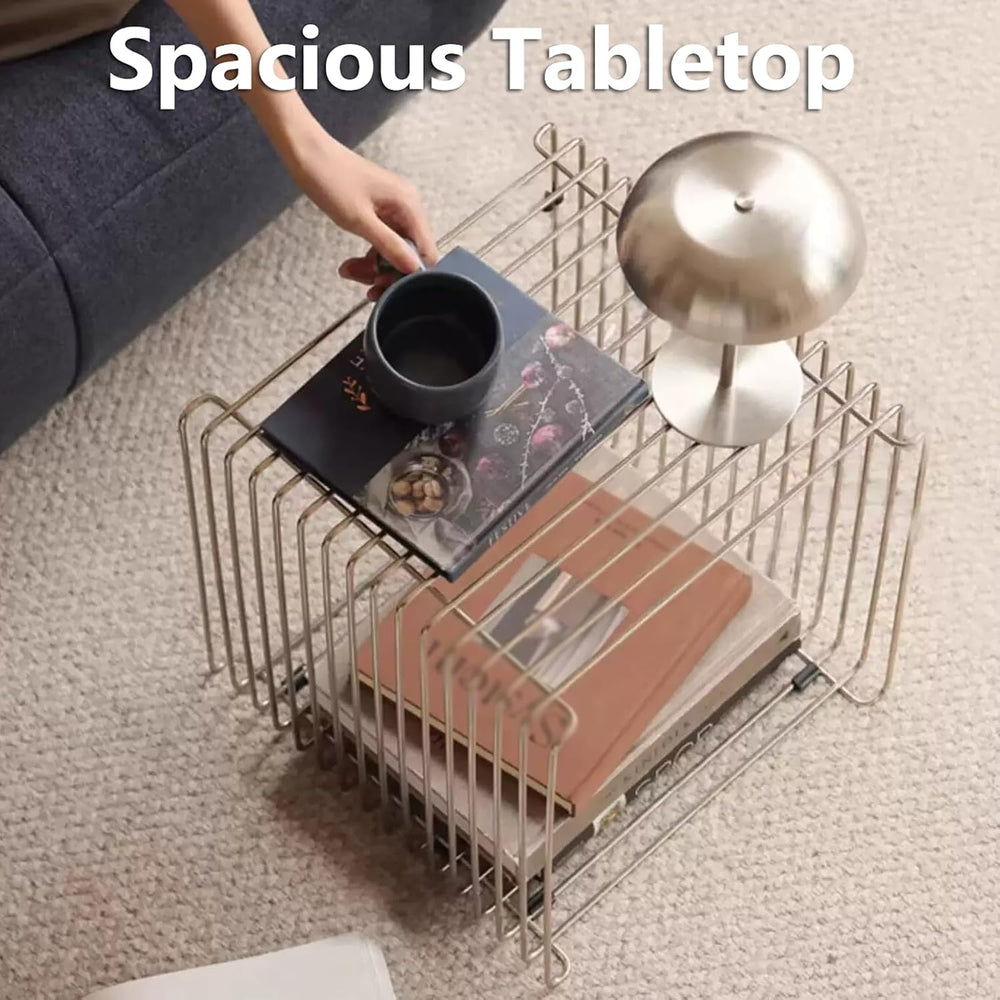 Modern Square Stainless Steel Side Table,Retro Geometry Metal End Table,Stack...