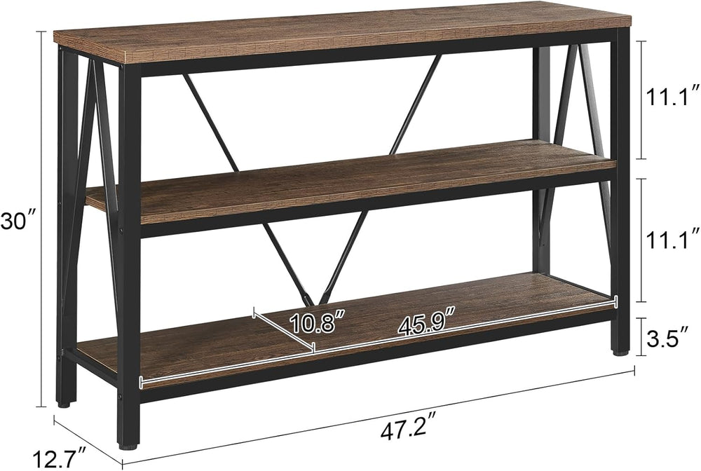 Entryway Console Table, 3 Tier Entry Table with Open Shelves, Brown, 47 IN | ...