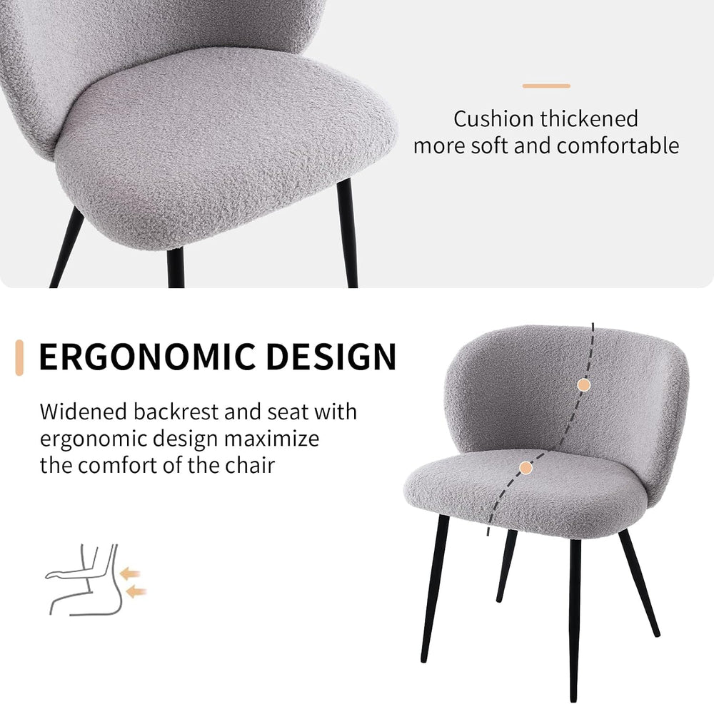 Modern Teddy Dining Chairs Set of 2, Comfy Kitchen Armless Chairs with Thick ...