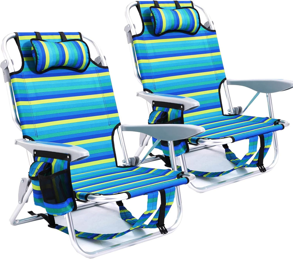 2 Pack Lightweight Portable Camping Beach Chair for Adults, Outdoor Lay Flat ...