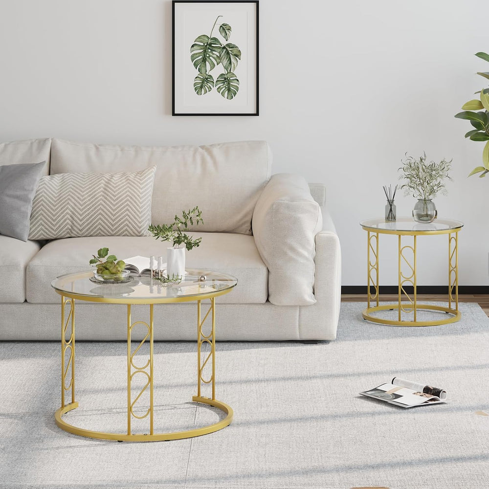 Garden 4 you Nesting Coffee Table, 23.6" Round Coffee Table Set of 2, Gl...