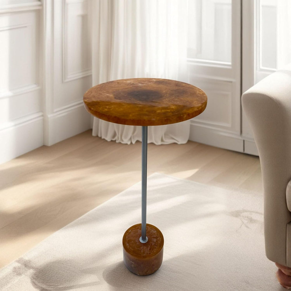 Carolina Chair & Table Amber Glow Pedestal Accent 25 Inch Round Resin Sid...