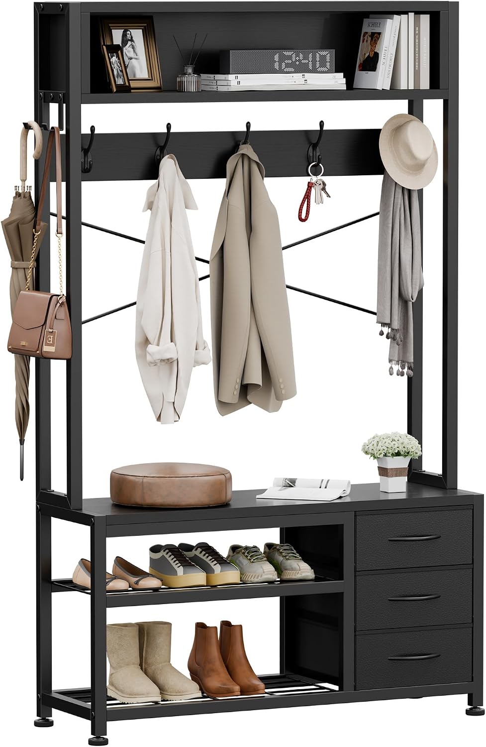 Hall Tree with Bench & 3 Drawers Storage 31.5" Coat Rack Entryway Or...