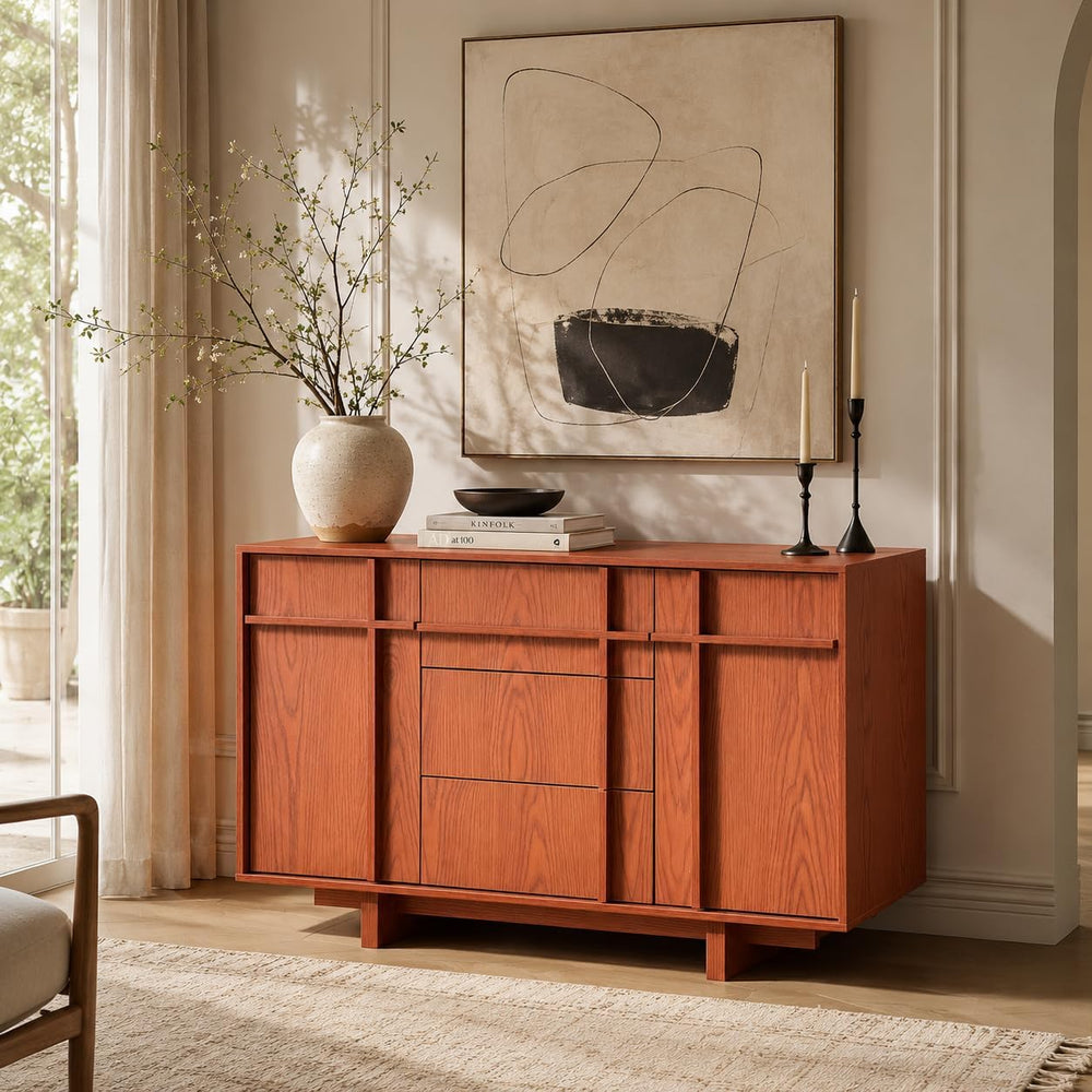 47.2" Buffet Cabinet with Storage, Skeleton Line Design, Cherry