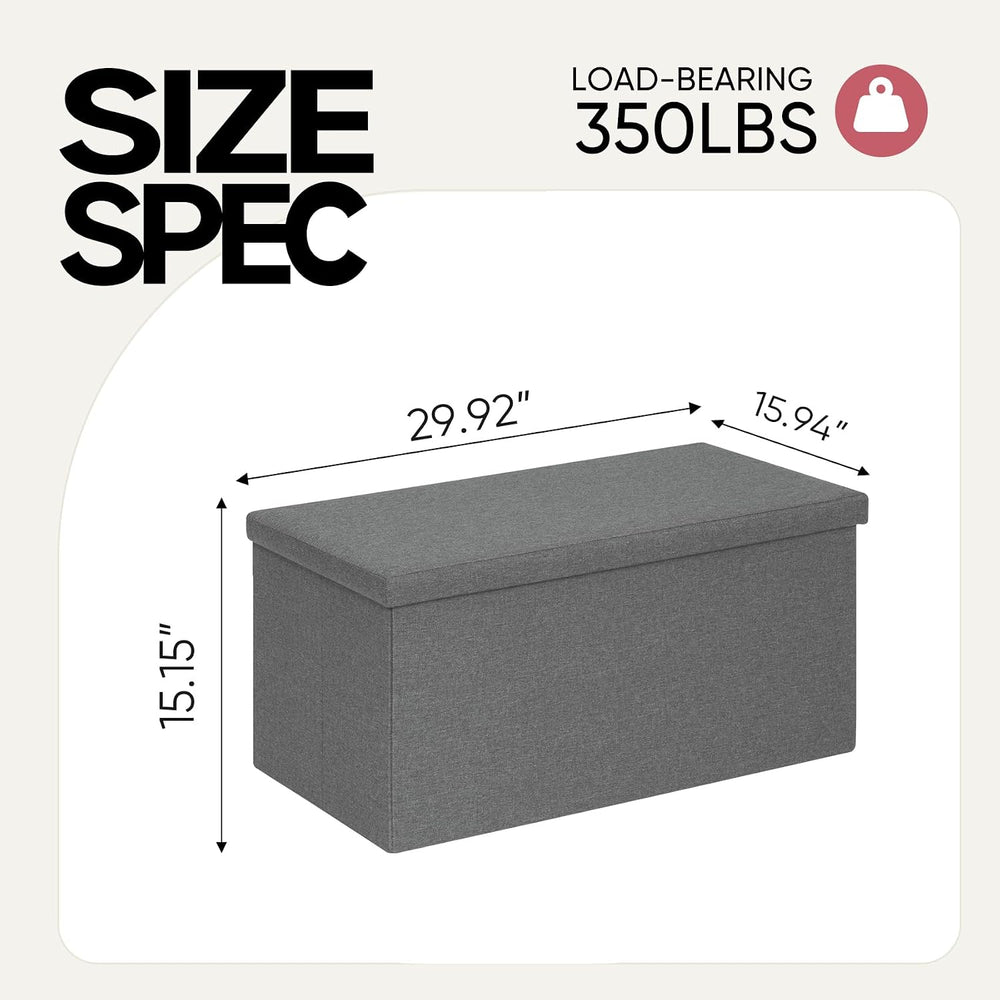 30 Inch Folding Storage Ottoman with Reversible Lid Coffee Table, Linen Fabri...