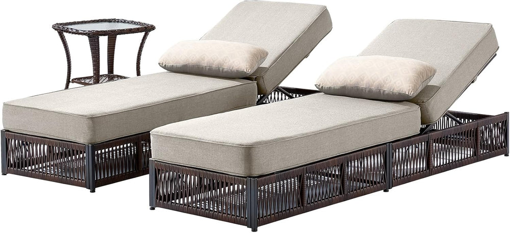 Luxury Outdoor Chaise Lounge Chairs of 2 with 5 Inch Thick Cushions and Side ...