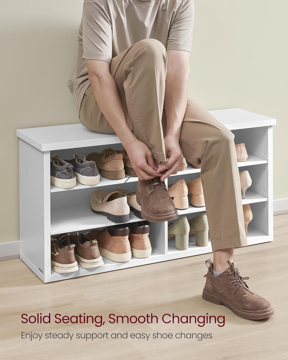 VASAGLE Shoe Bench, Storage Bench, 6 Compartments, Adjustable Shelves, for Li...