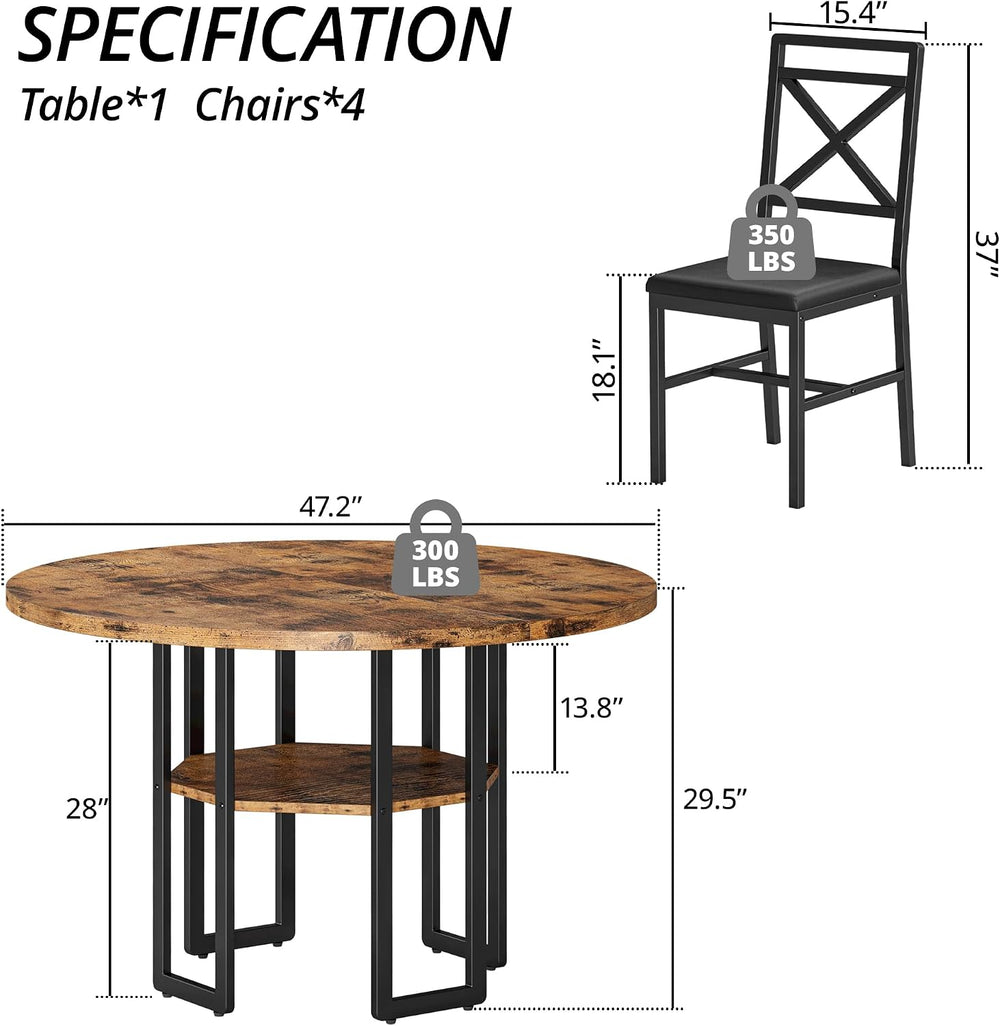 IRONCK Dining Table Set for 4, Round Dining Table and Chairs, Kitchen Table a...