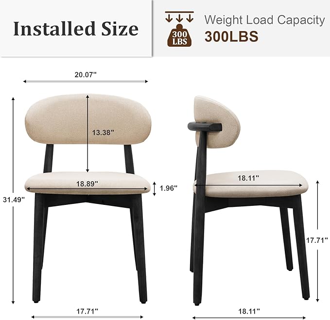 Farmhouse Dining Chairs Set of 6, Mid Century Modern Fabric Upholstered Kitch...