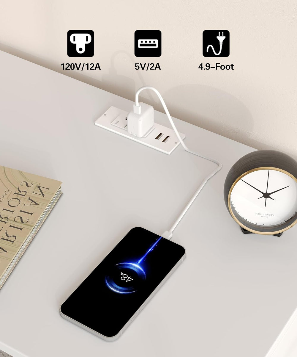 Akxomel Fluted Nightstand Side Table with Charging Station White Bedroom | 3 ...
